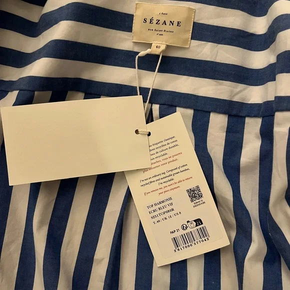 NEW Sezane Harmonie Striped Cotton Top - Picture 4 of 6
